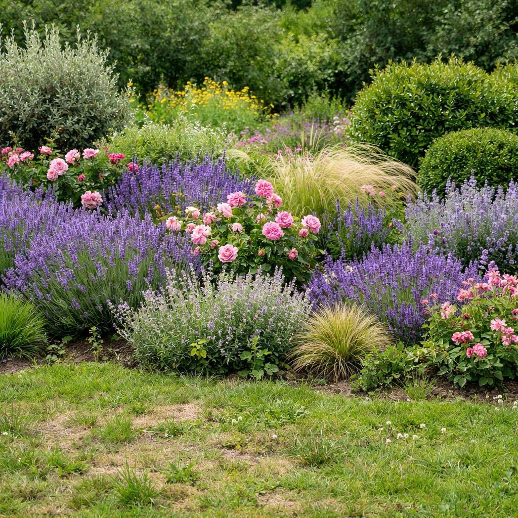 Lavendel combineren met andere planten - rozen