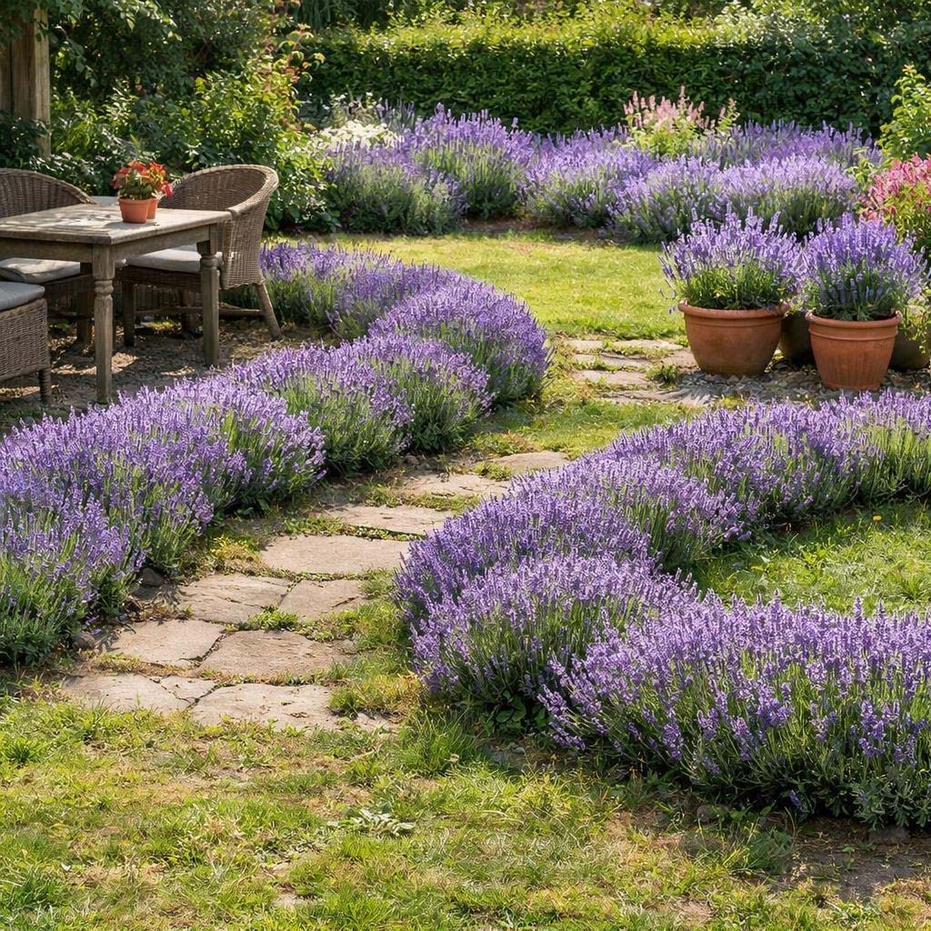 Lavendel als lage haag langs een tuinpad