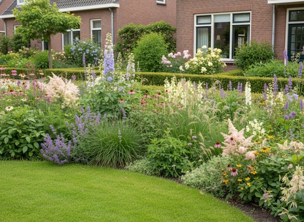 Natuurlijke tuin met bloeiende tuinplanten